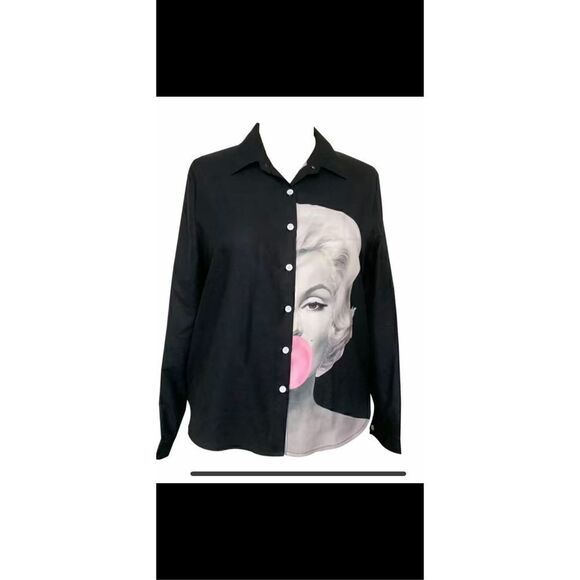 Marilyn Monroe button down blouse, have in White and Blk . - Picture 6 of 16